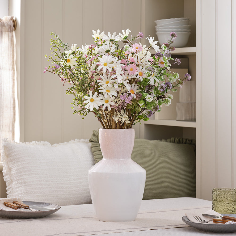 3 Daisy Dreams Artificial Bouquets with Blush Textured Glass Vase Bundle