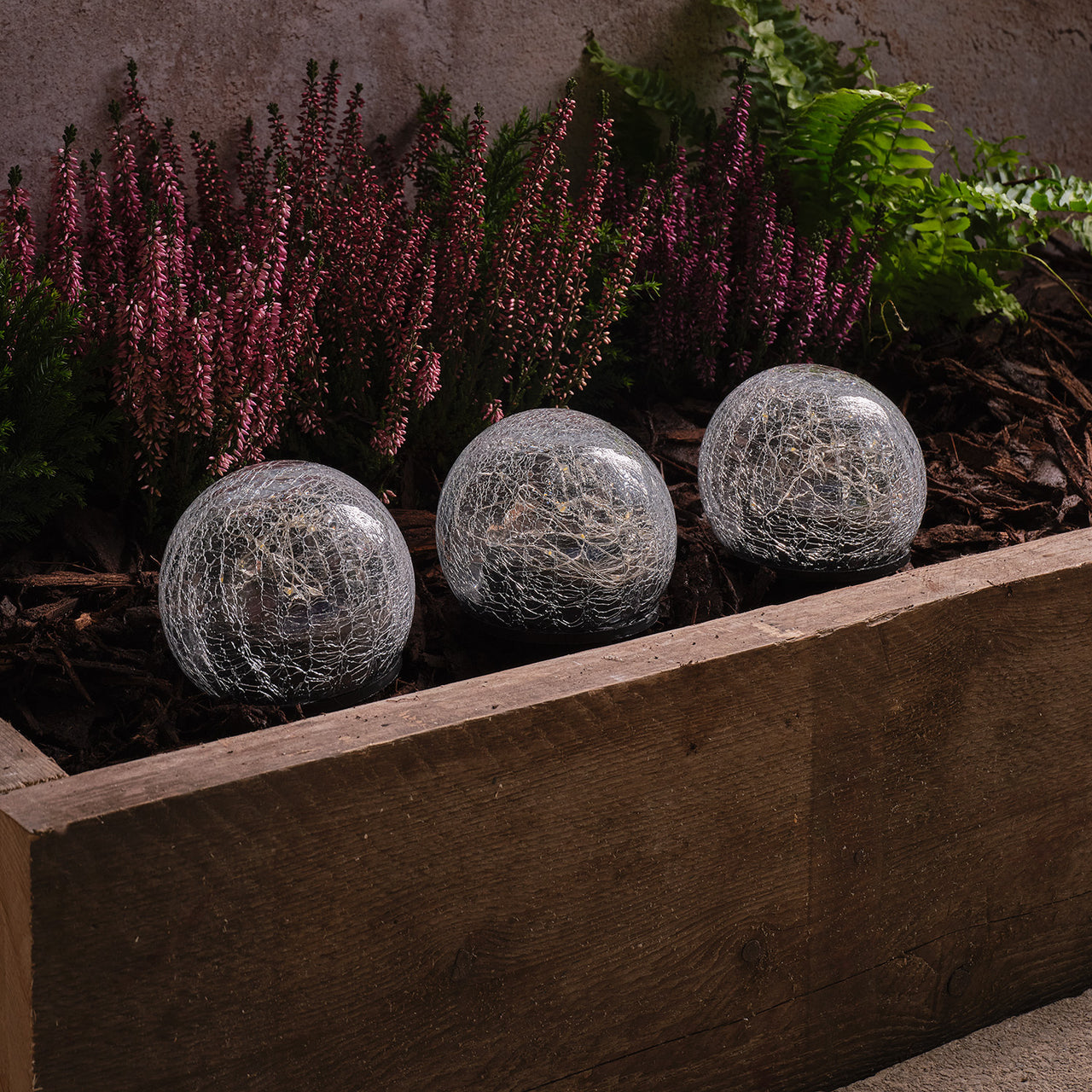 Set of 3 Crackle Glass Solar Stake Lights