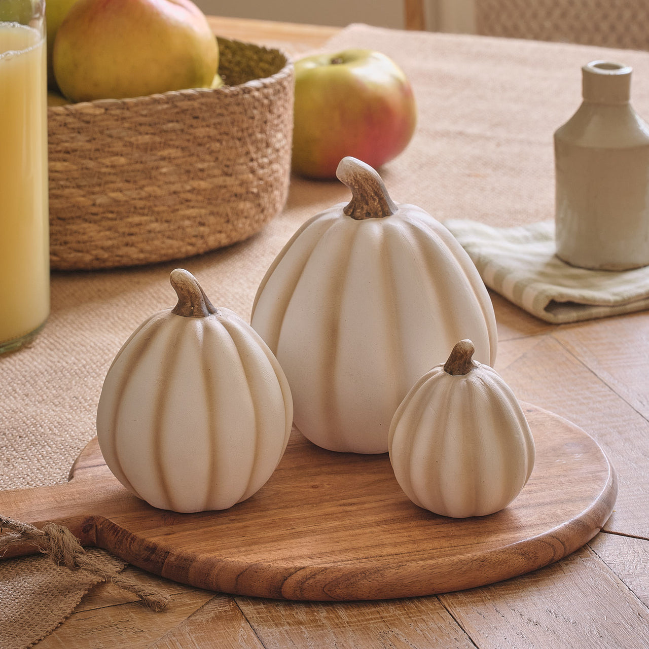 3 White Porcelain Pumpkin Decorations