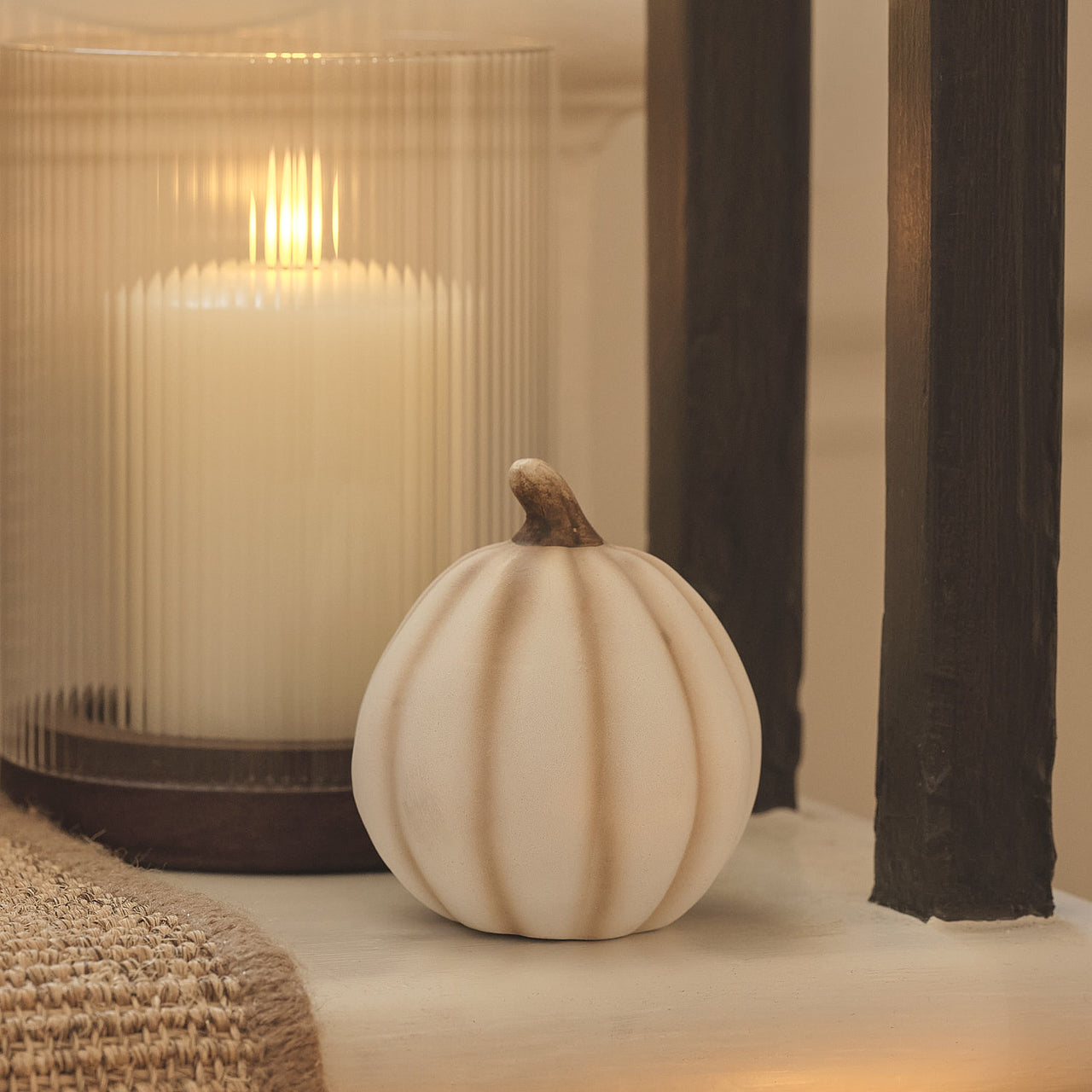 3 White Porcelain Pumpkin Decorations