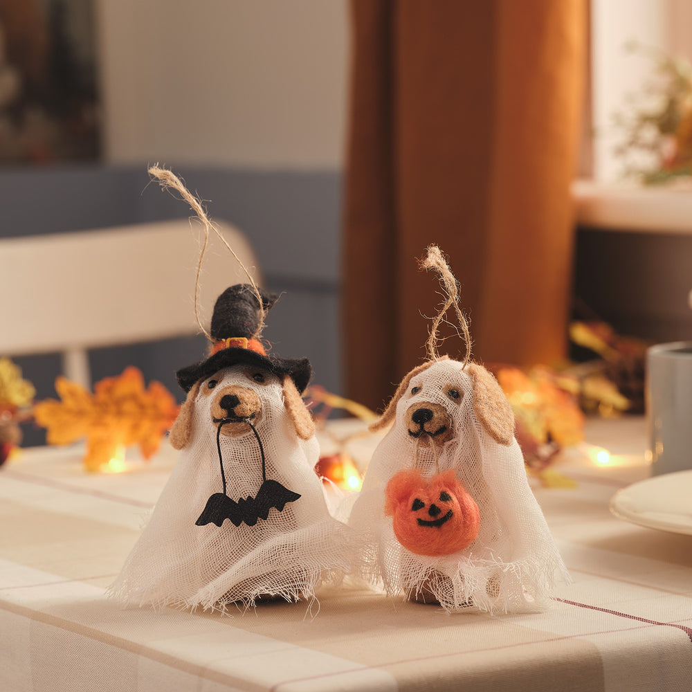 Gordie & George Hanging Ghost Dog Decorations
