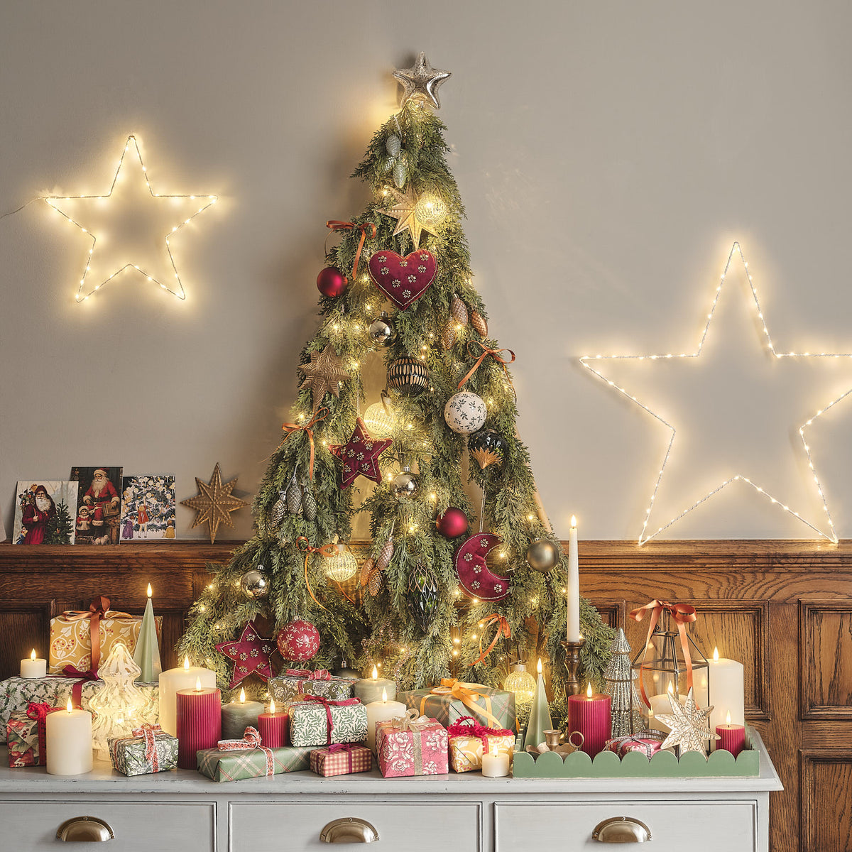 3 Light Up Antique Glass Baubles with Bows