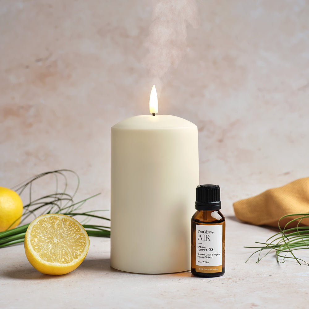 TruGlow AIR® Portable Candle Diffuser & Citronella, Bergamot & Lemon Diffuser Oil Bundle