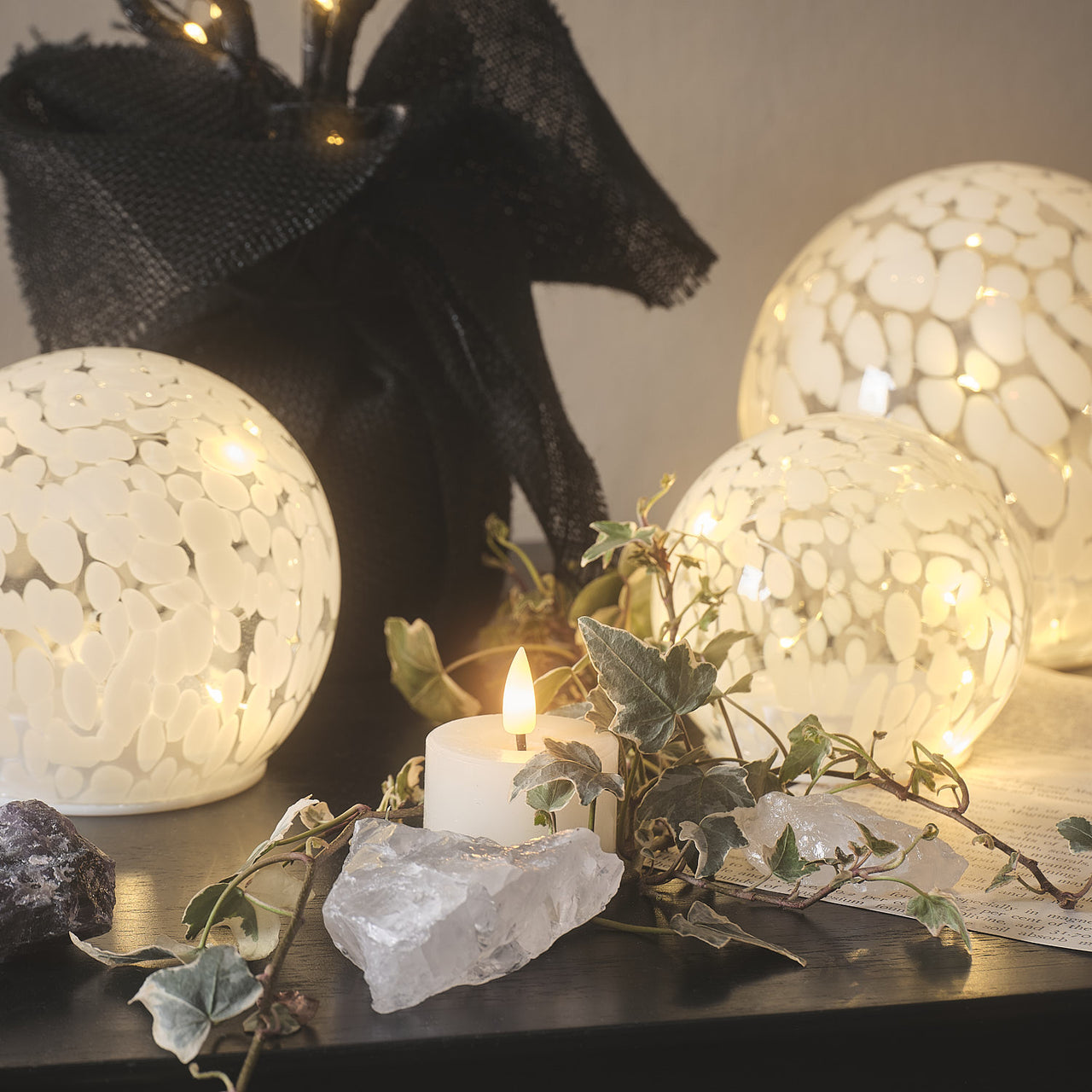 White Confetti Glass Globe LED Decoration Trio