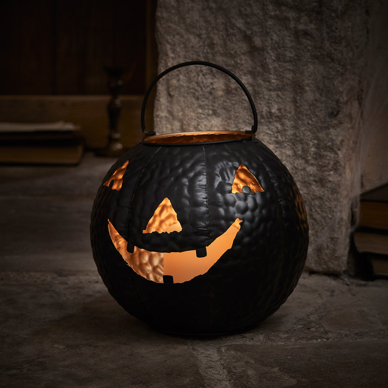 Black Lantern Pumpkin Decoration with TruGlow® Candle