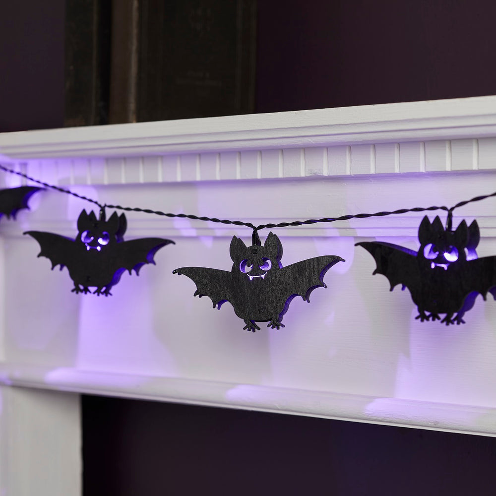 10 Wooden Bat Halloween Fairy Lights