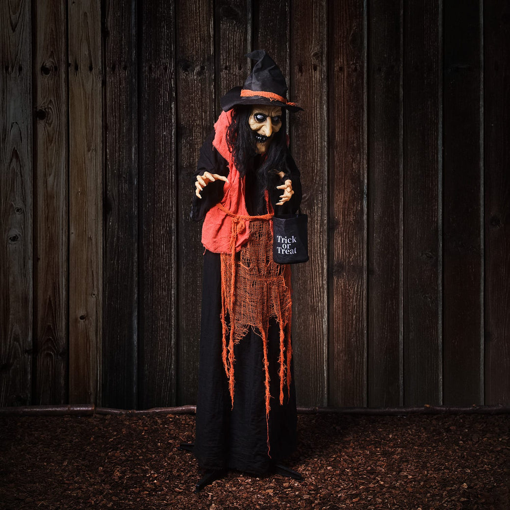 1.6m Animated Witch with Candy Bag Halloween Decoration