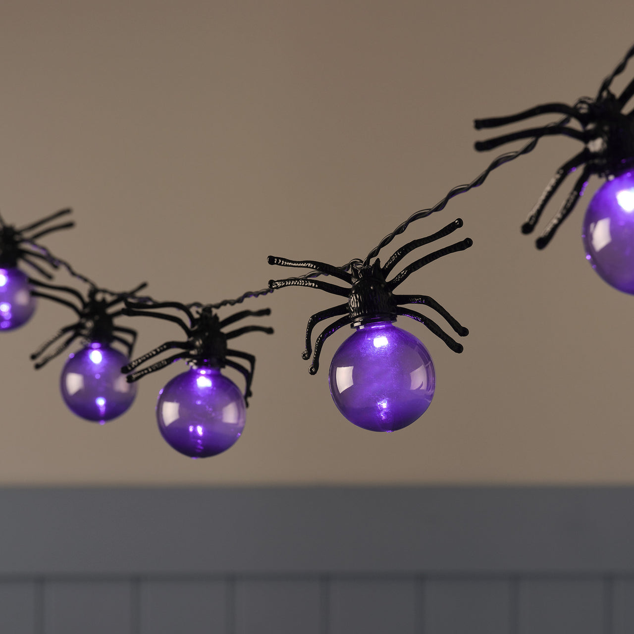 10 Spider Purple LED Halloween Battery Festoon Lights