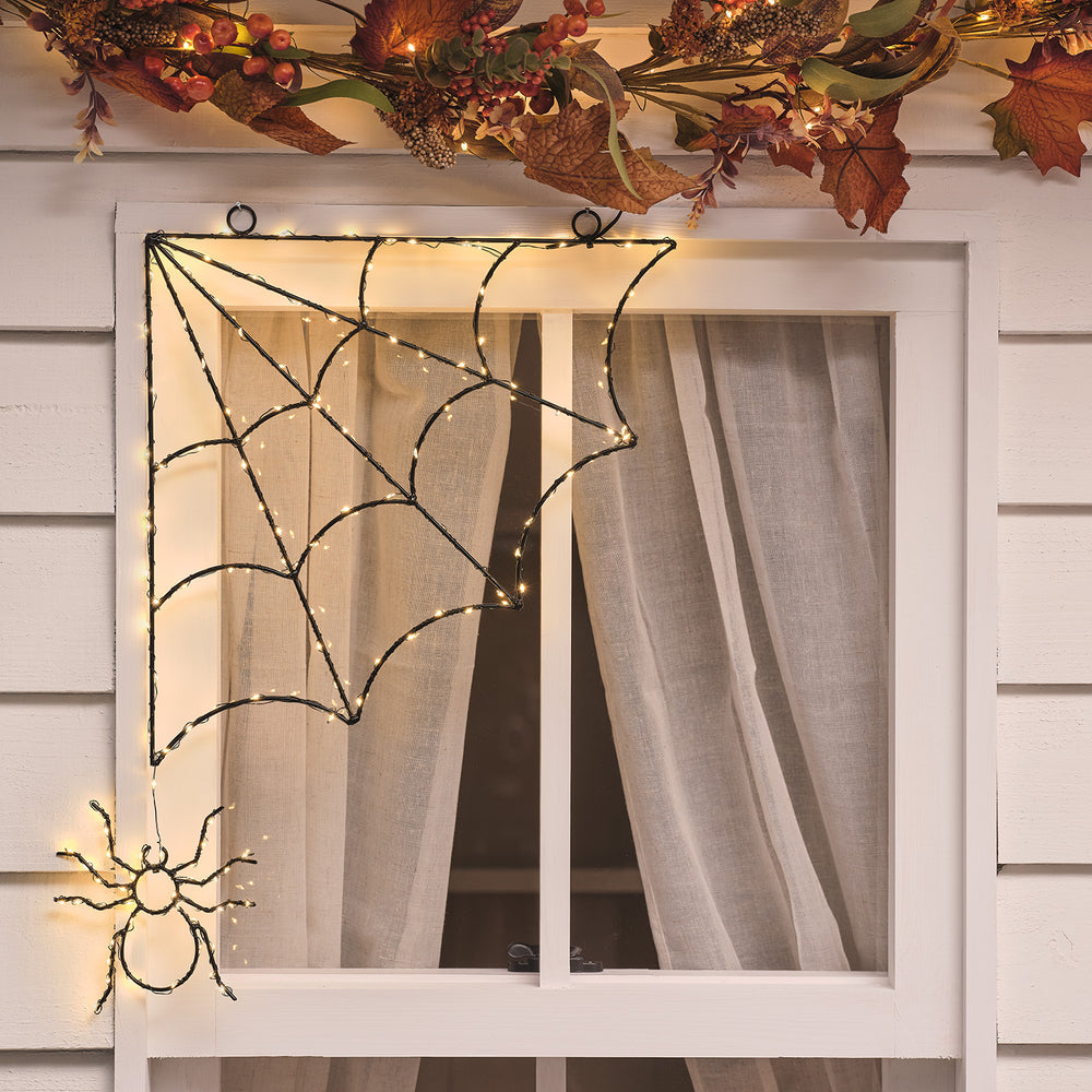 Black Spider Web LED Outdoor Halloween Window Light