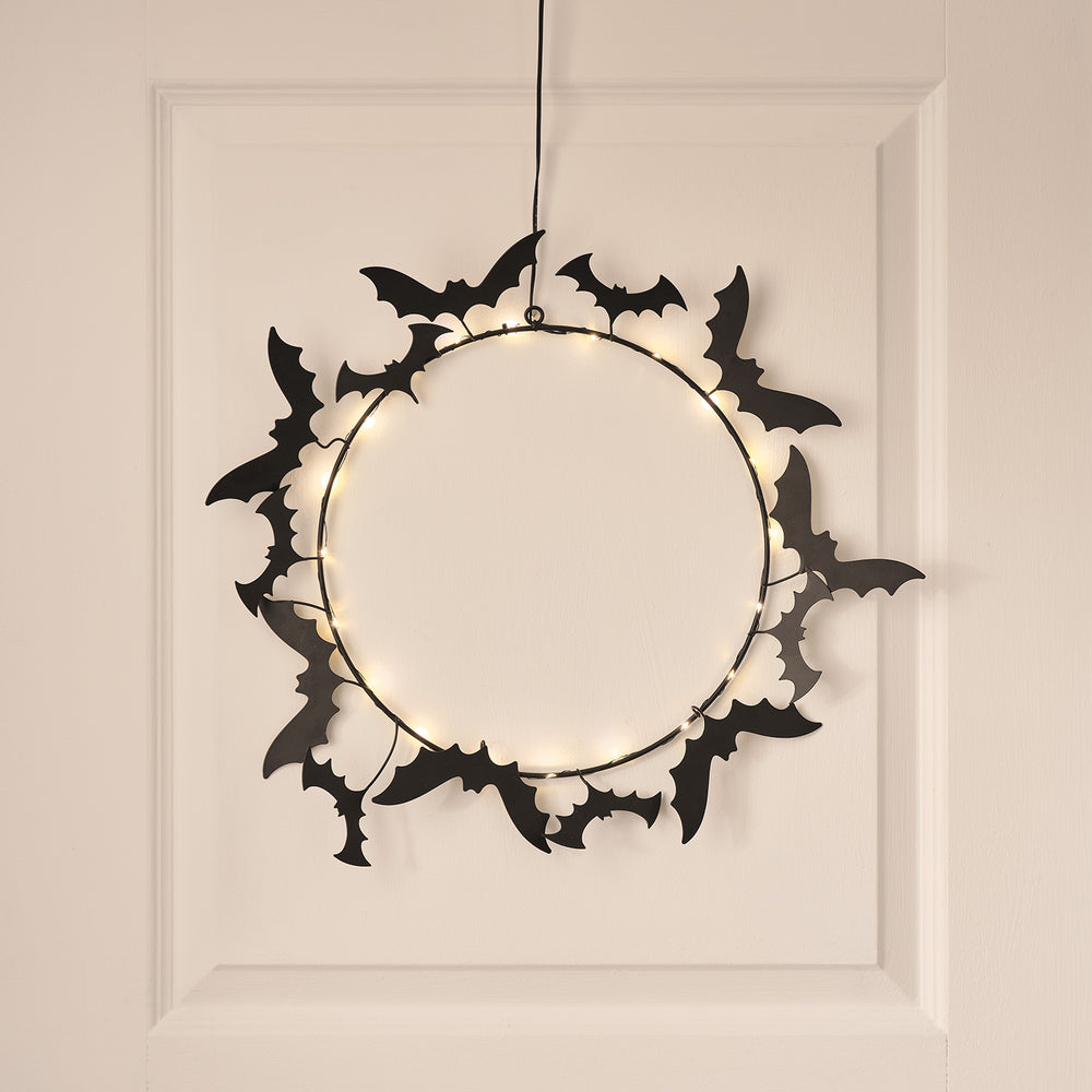 43cm LED Black Bat Halloween Wreath