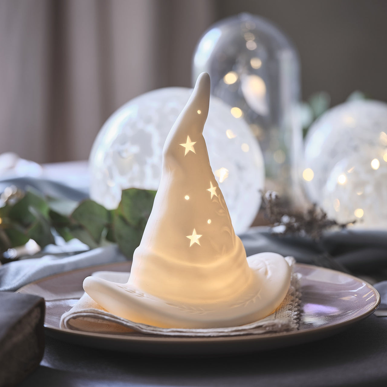 Gerald the Ghost & Witches Hat Porcelain LED Halloween Decorations