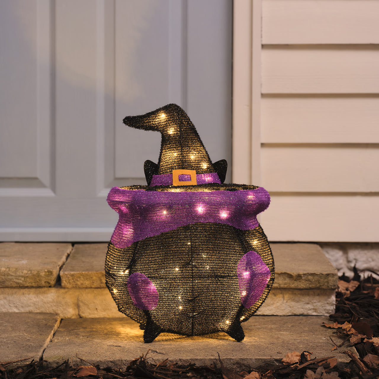 Cauldron Cat Outdoor LED Halloween Figure