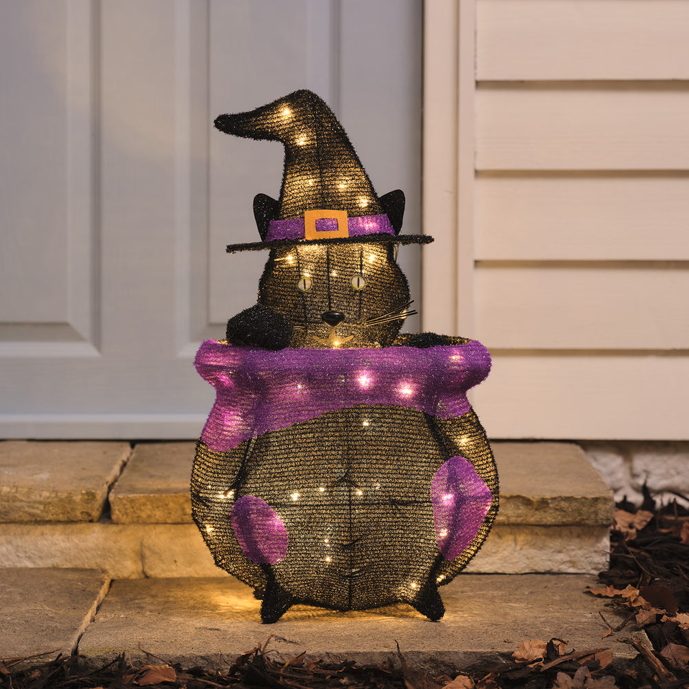 Cauldron Cat Outdoor LED Halloween Figure