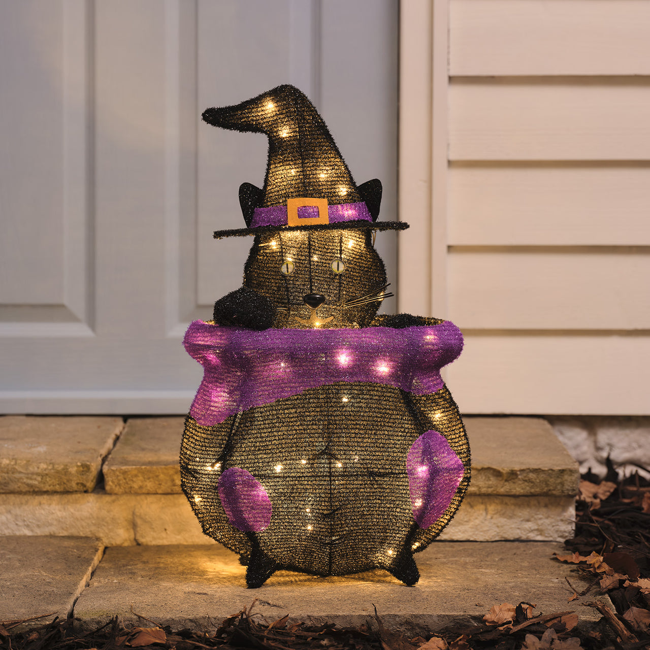 Cauldron Cat Outdoor LED Halloween Figure