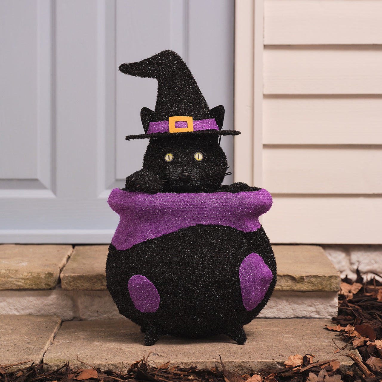 Cauldron Cat Outdoor LED Halloween Figure