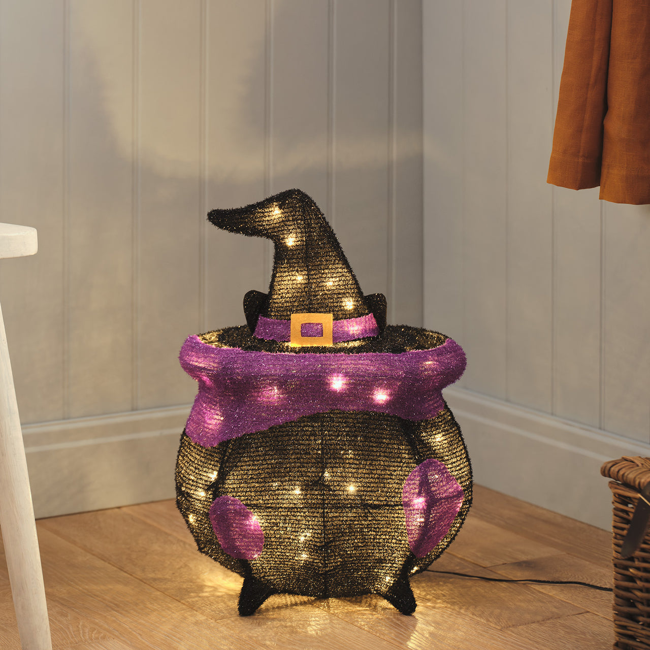 Cauldron Cat Outdoor LED Halloween Figure