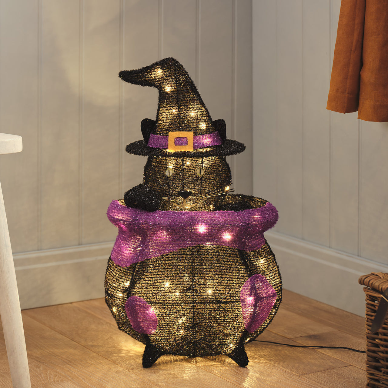 Cauldron Cat Outdoor LED Halloween Figure