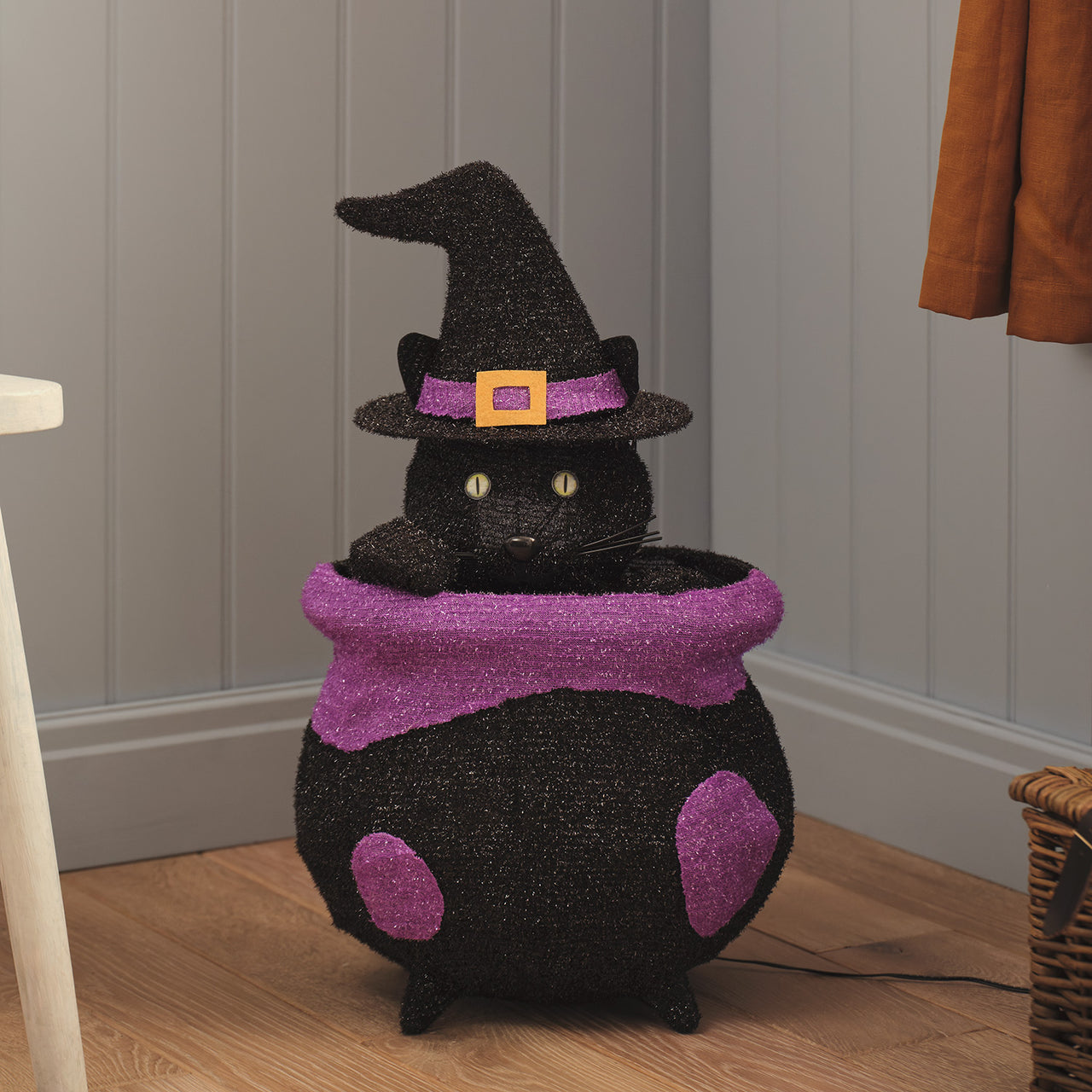 Cauldron Cat Outdoor LED Halloween Figure