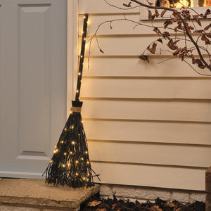 Black Witches Broom Outdoor LED Halloween Decoration