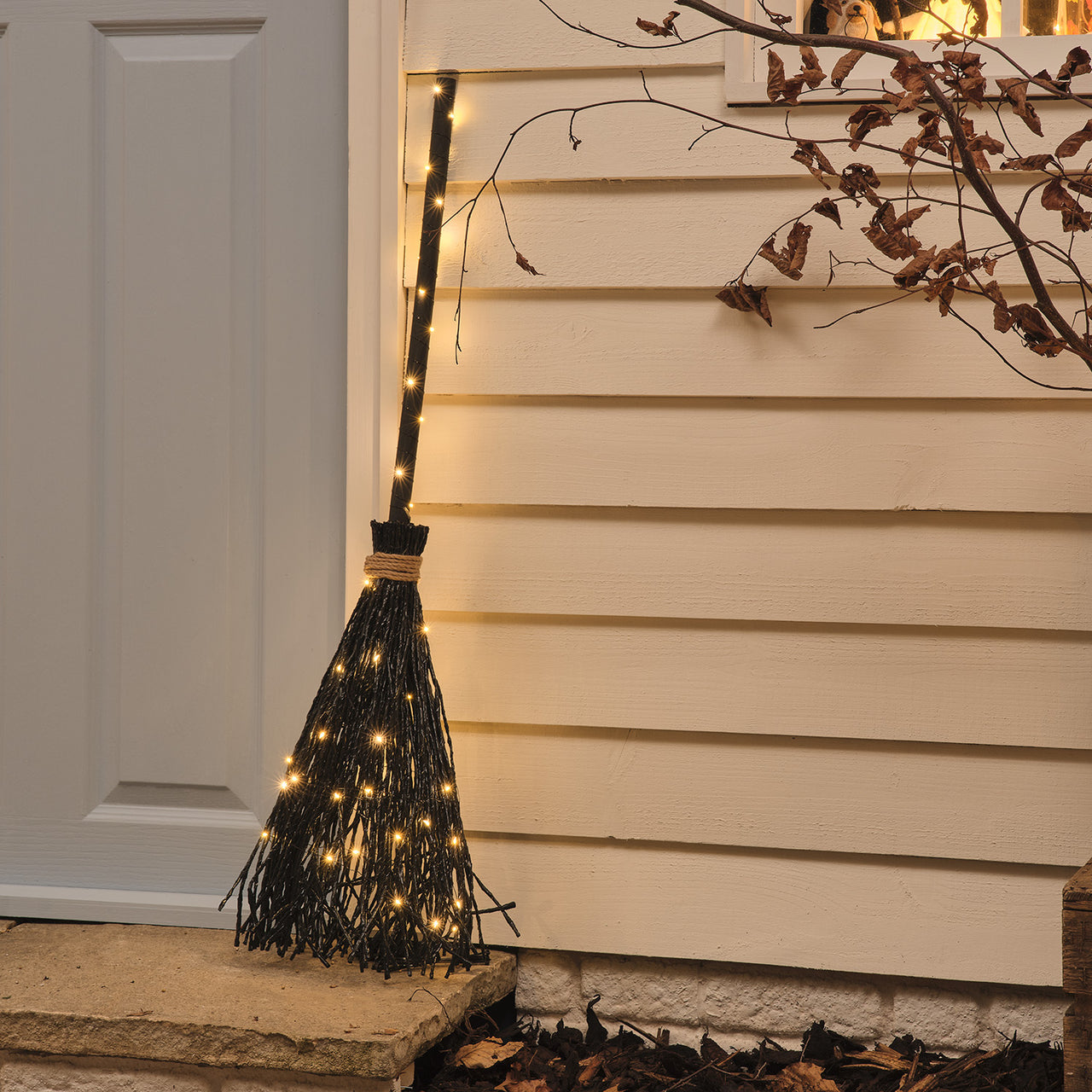 Wanda the Witch Ghost & Black Witches Broom Outdoor LED Halloween Decorations