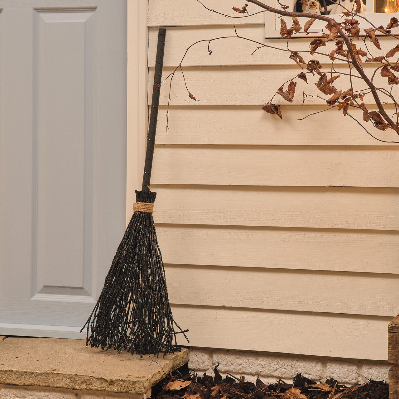 Black Witches Broom Outdoor LED Halloween Decoration