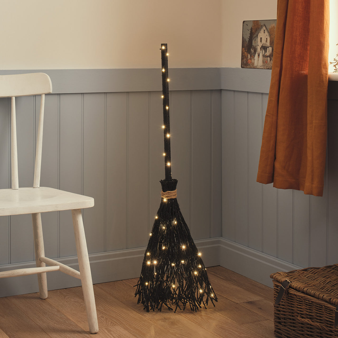 Black Witches Broom Outdoor LED Halloween Decoration