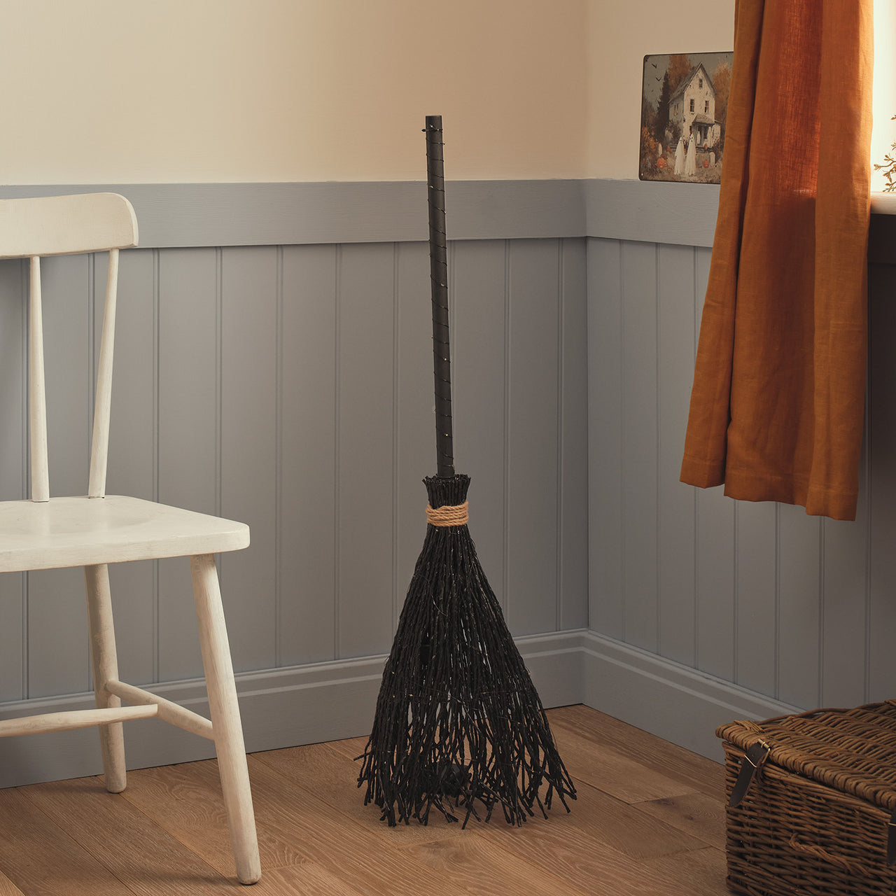 Black Witches Broom Outdoor LED Halloween Decoration