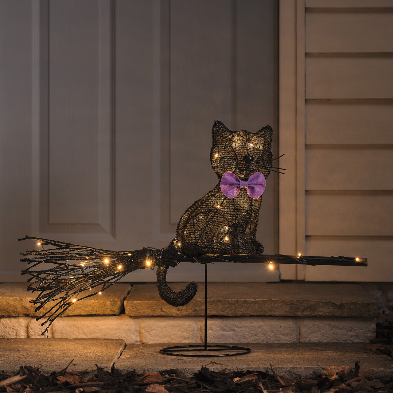 Cat on a Broom Outdoor LED Halloween Decoration