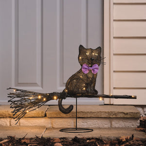 Cat on a Broom Outdoor LED Halloween Decoration