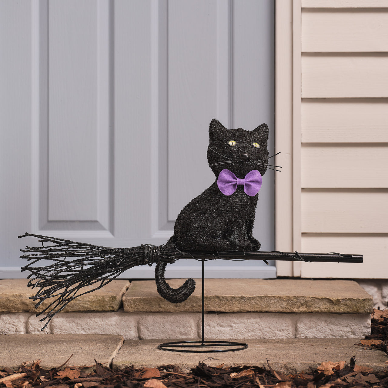 Cat on a Broom Outdoor LED Halloween Decoration