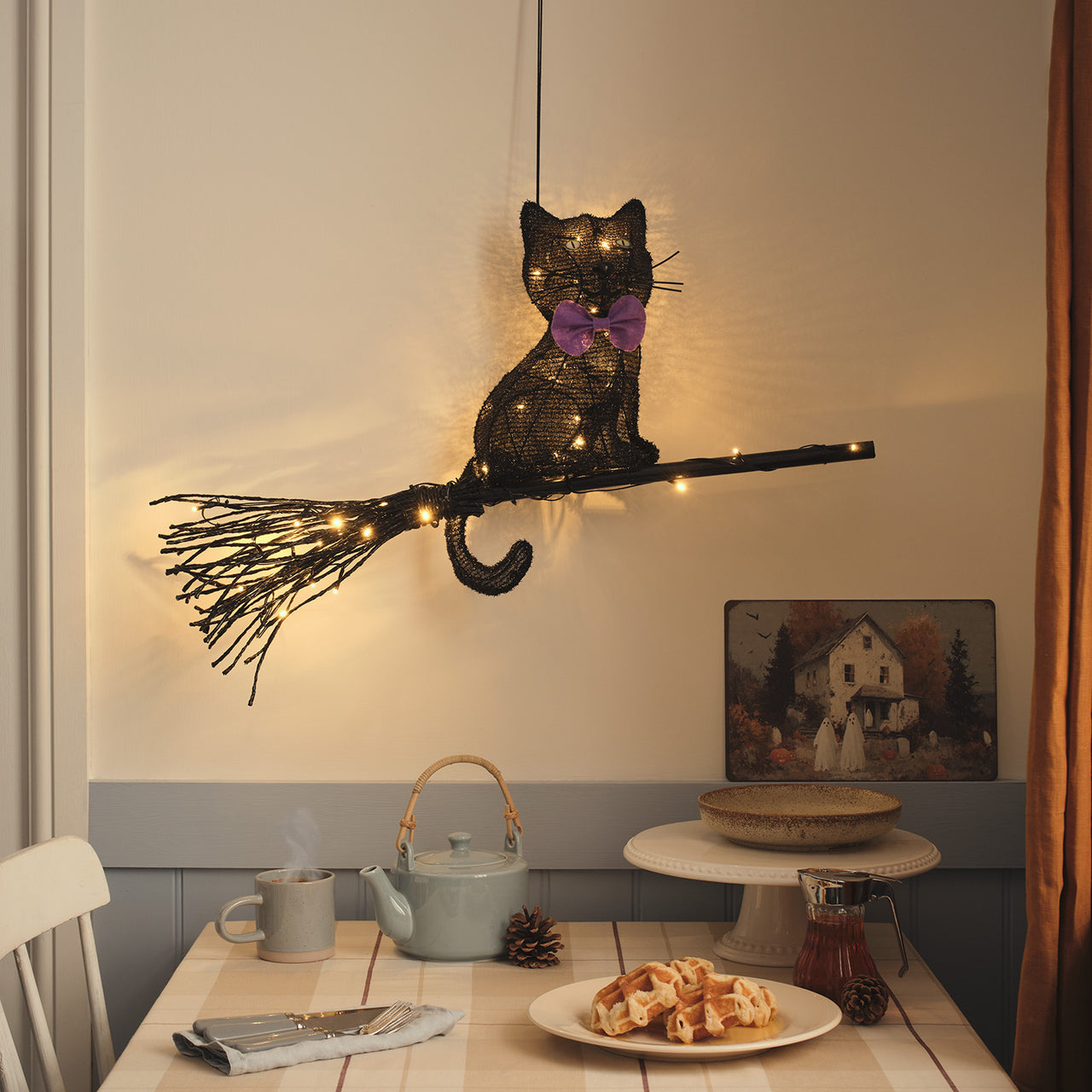 Cat on a Broom Outdoor LED Halloween Decoration