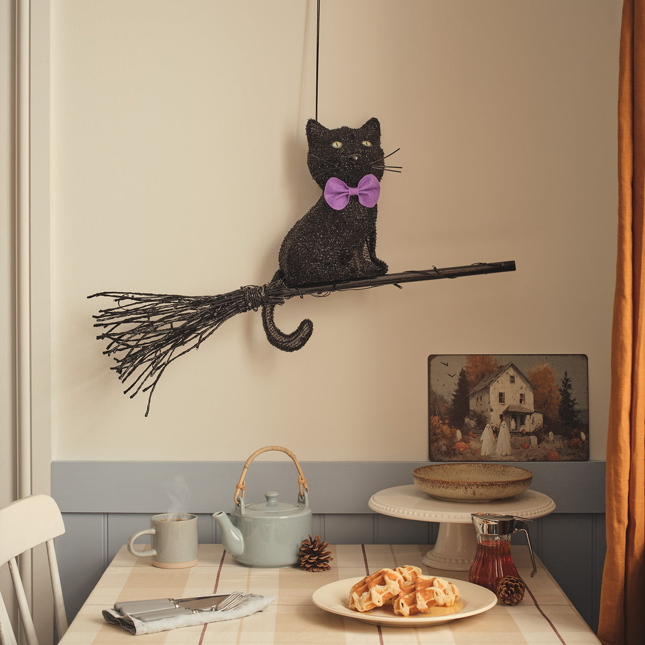 Cat on a Broom Outdoor LED Halloween Decoration
