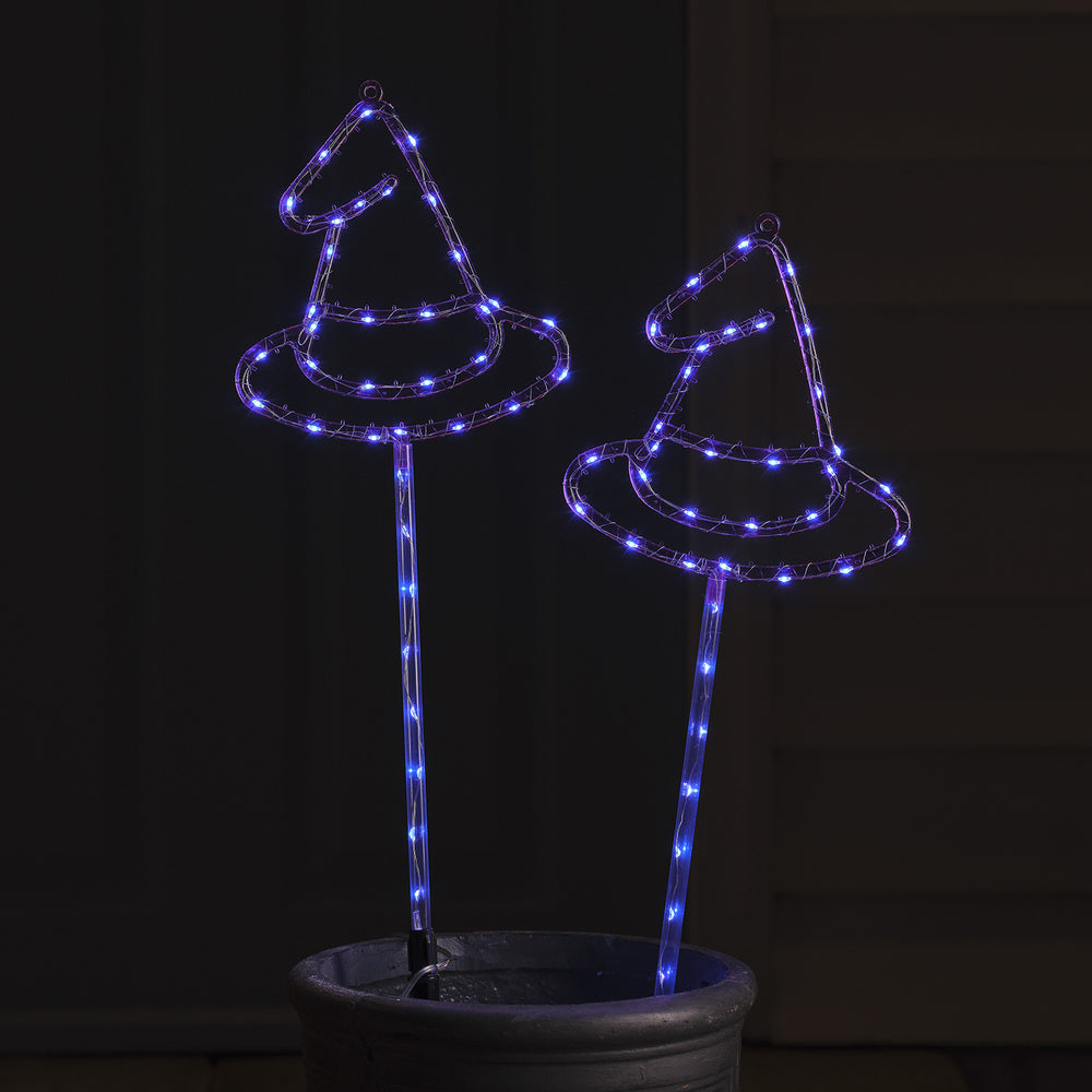 2 Witches Hat LED Outdoor Halloween Stake Lights