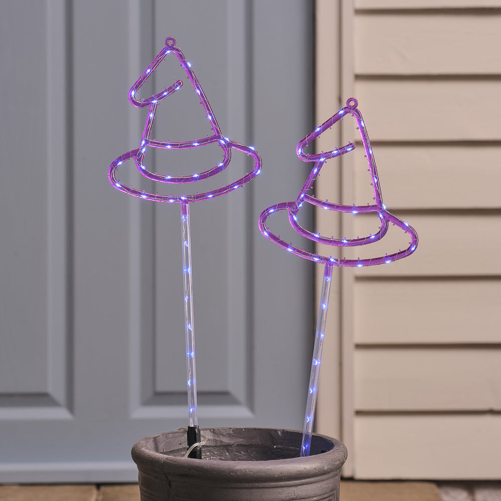 2 Witches Hat LED Outdoor Halloween Stake Lights