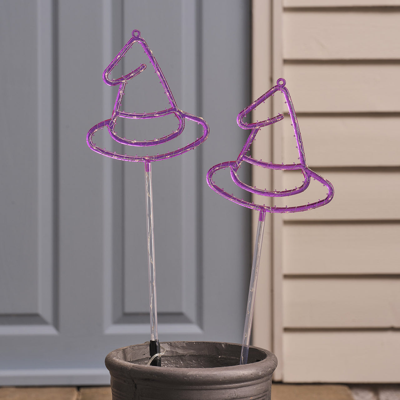 2 Witches Hat LED Outdoor Halloween Stake Lights