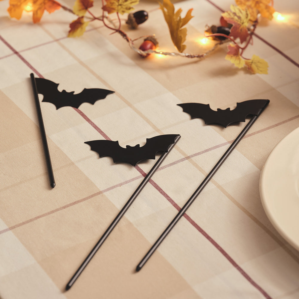 3 Black Bat Halloween Pick Decorations