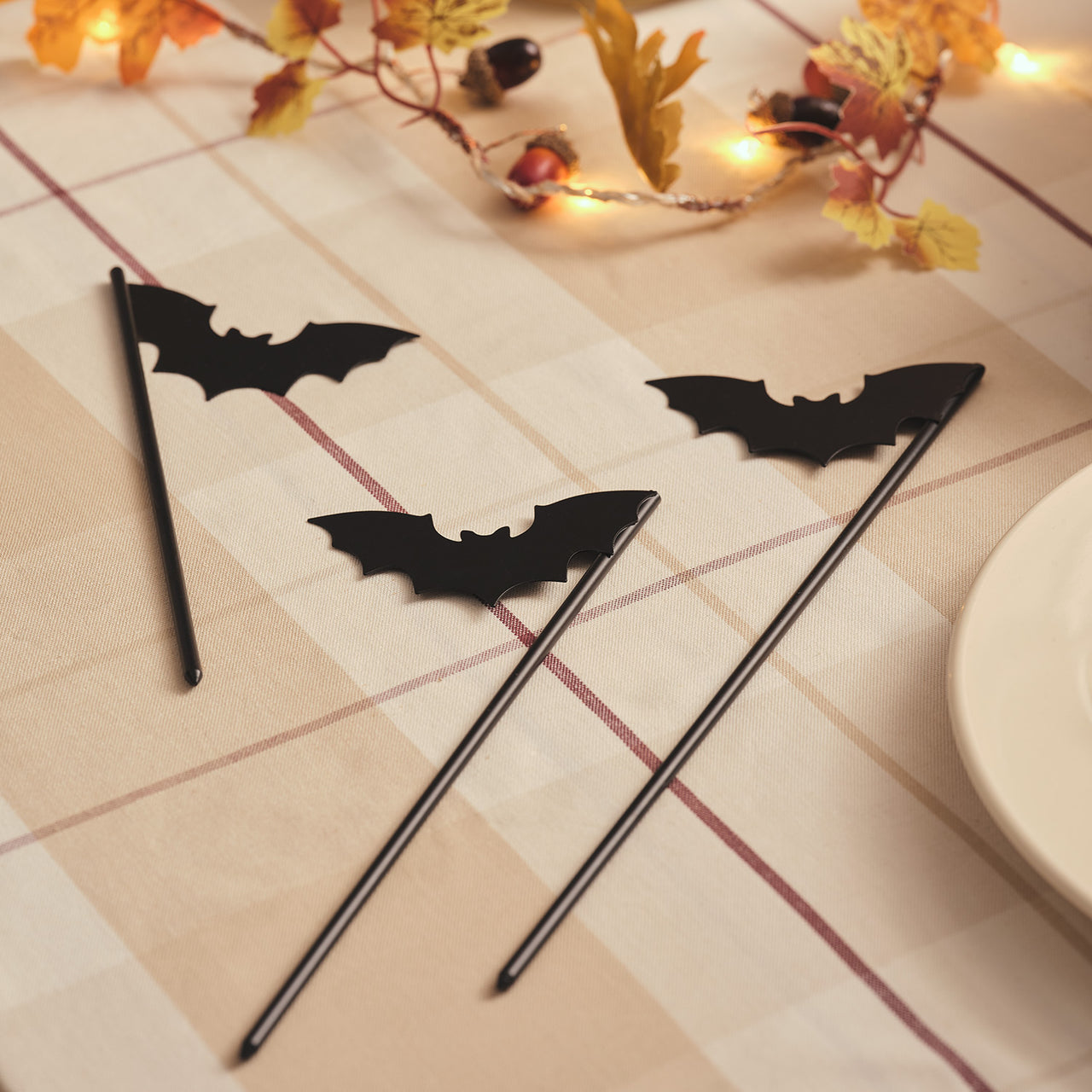 3 Black Bat Halloween Pick Decorations