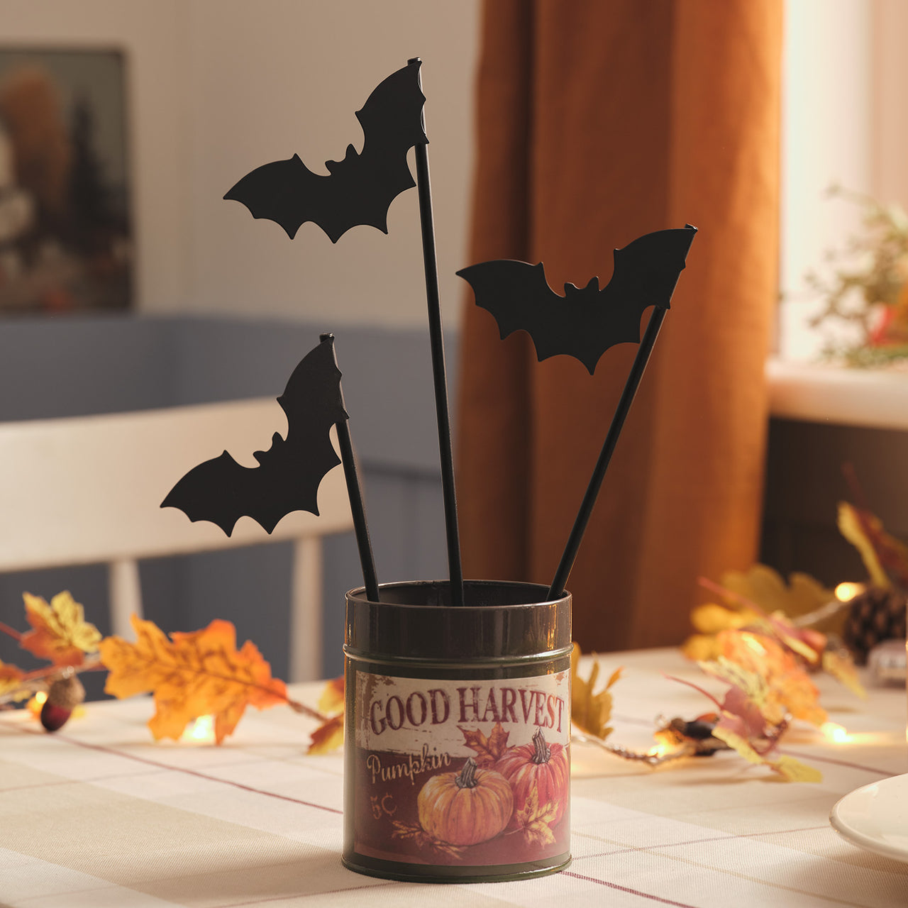 3 Black Bat Halloween Pick Decorations