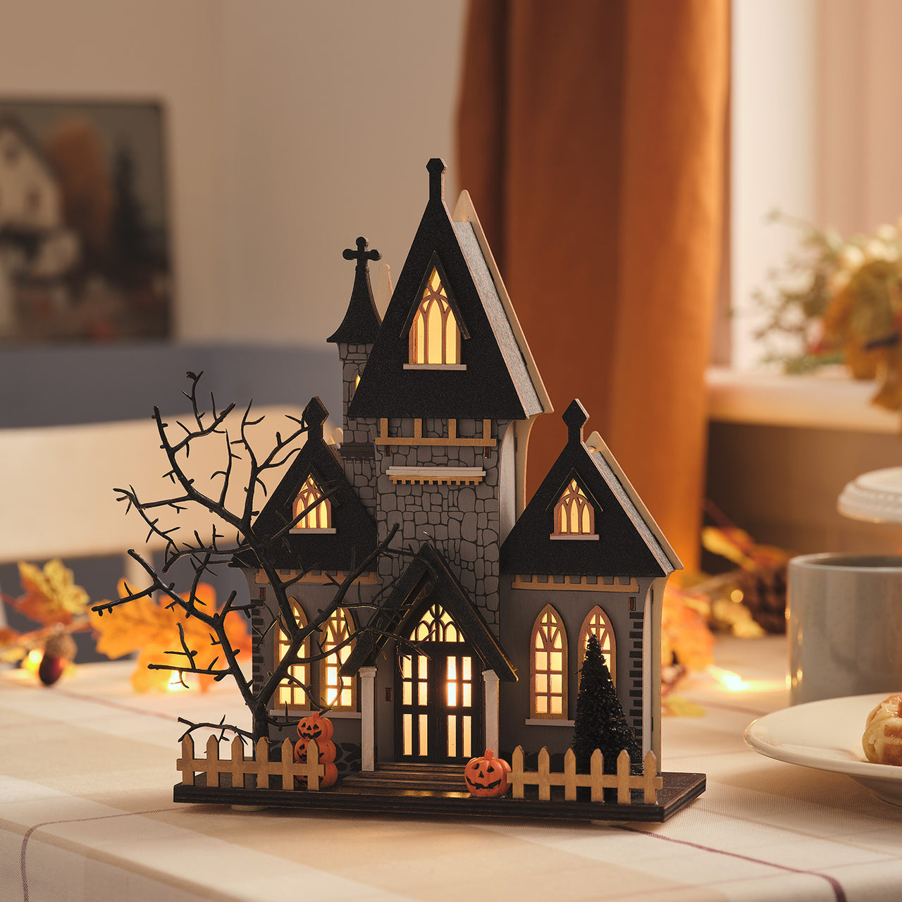 Spooky LED Wooden Halloween House Decoration