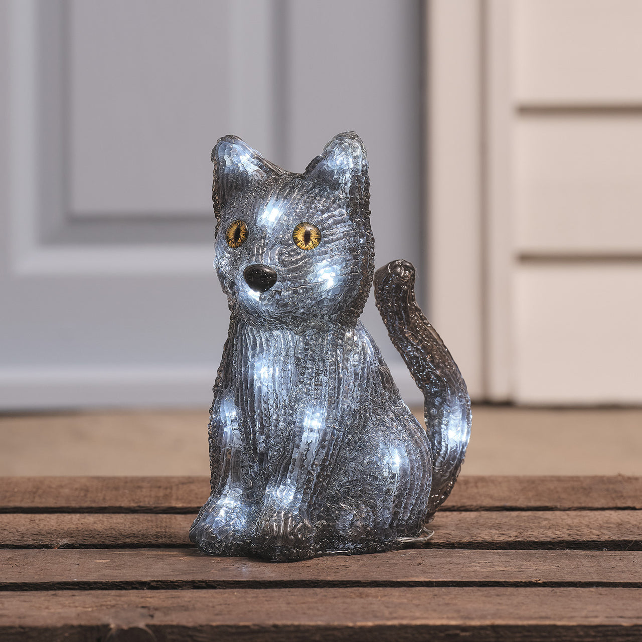 Witches Hat & Jet the Black Cat LED 3D Acrylic Figures & Mini Ghost Halloween Decoration