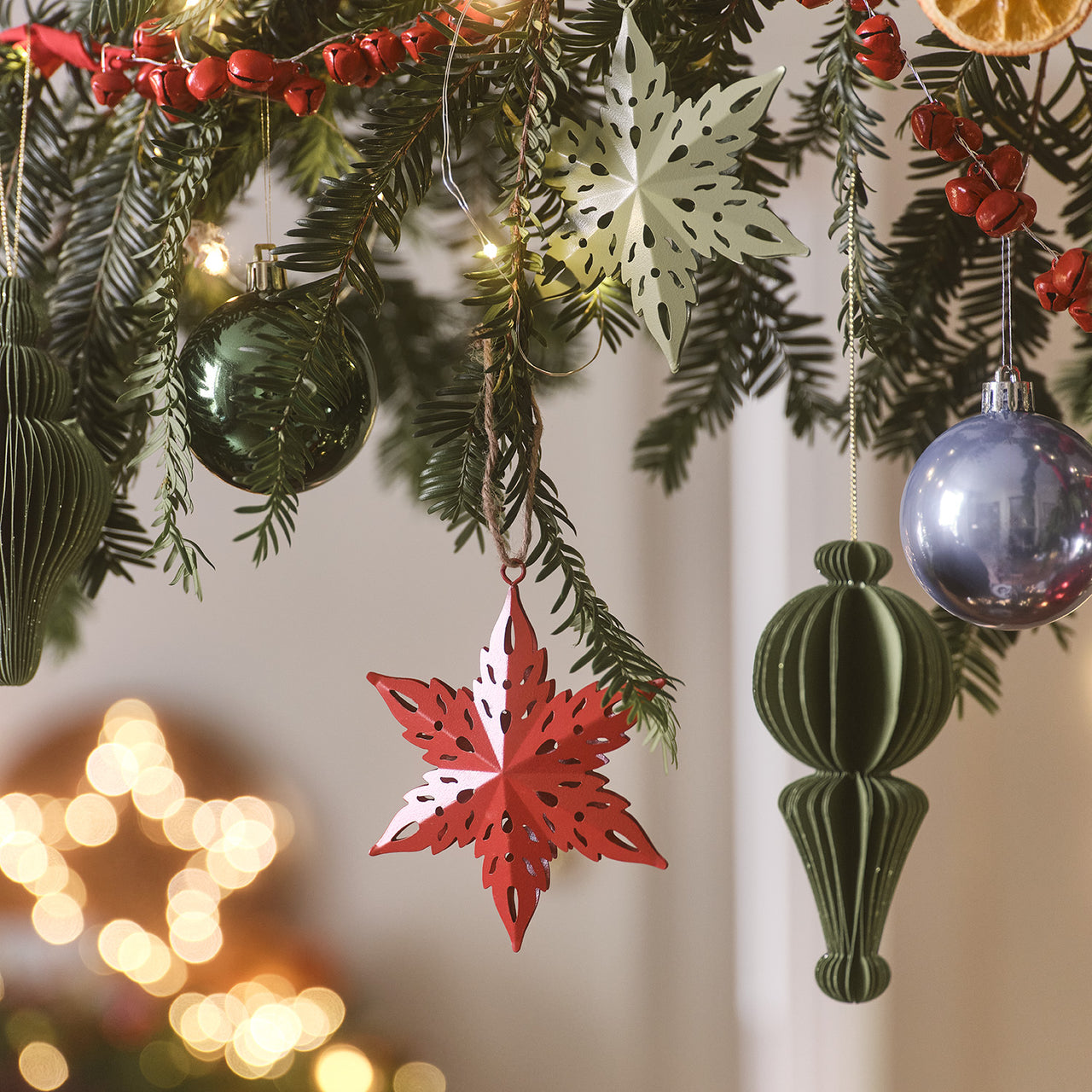 3 Pine Green Paper Christmas Baubles