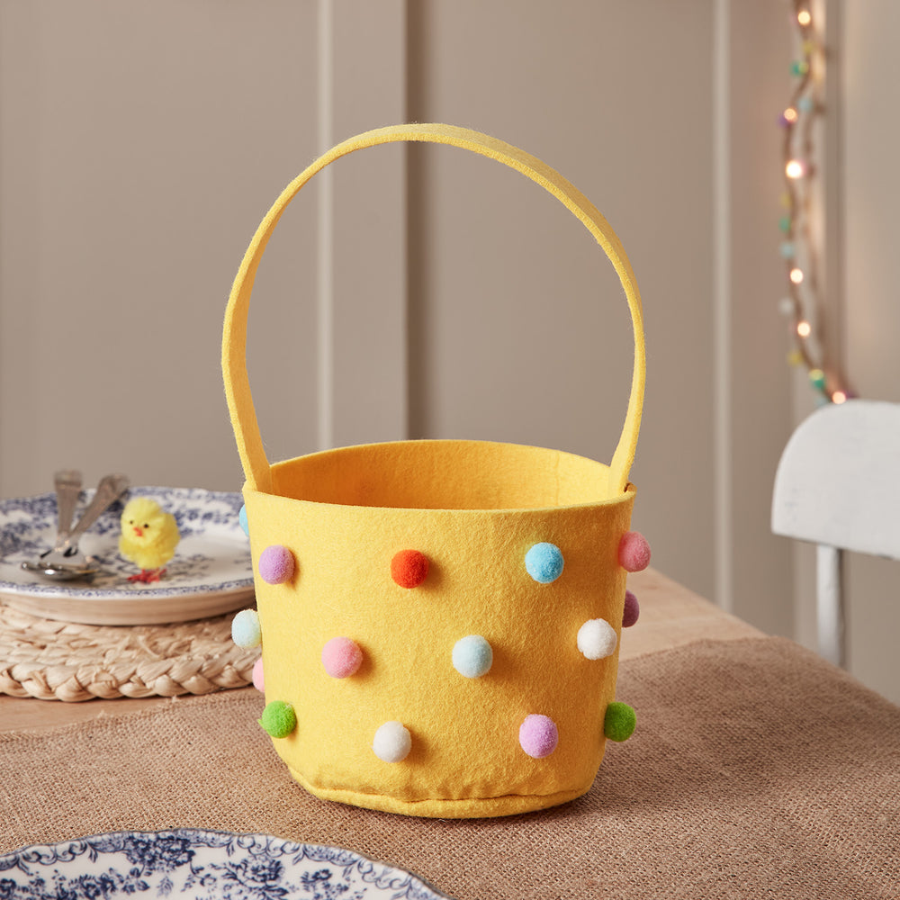 Yellow Felt Pompom Easter Basket