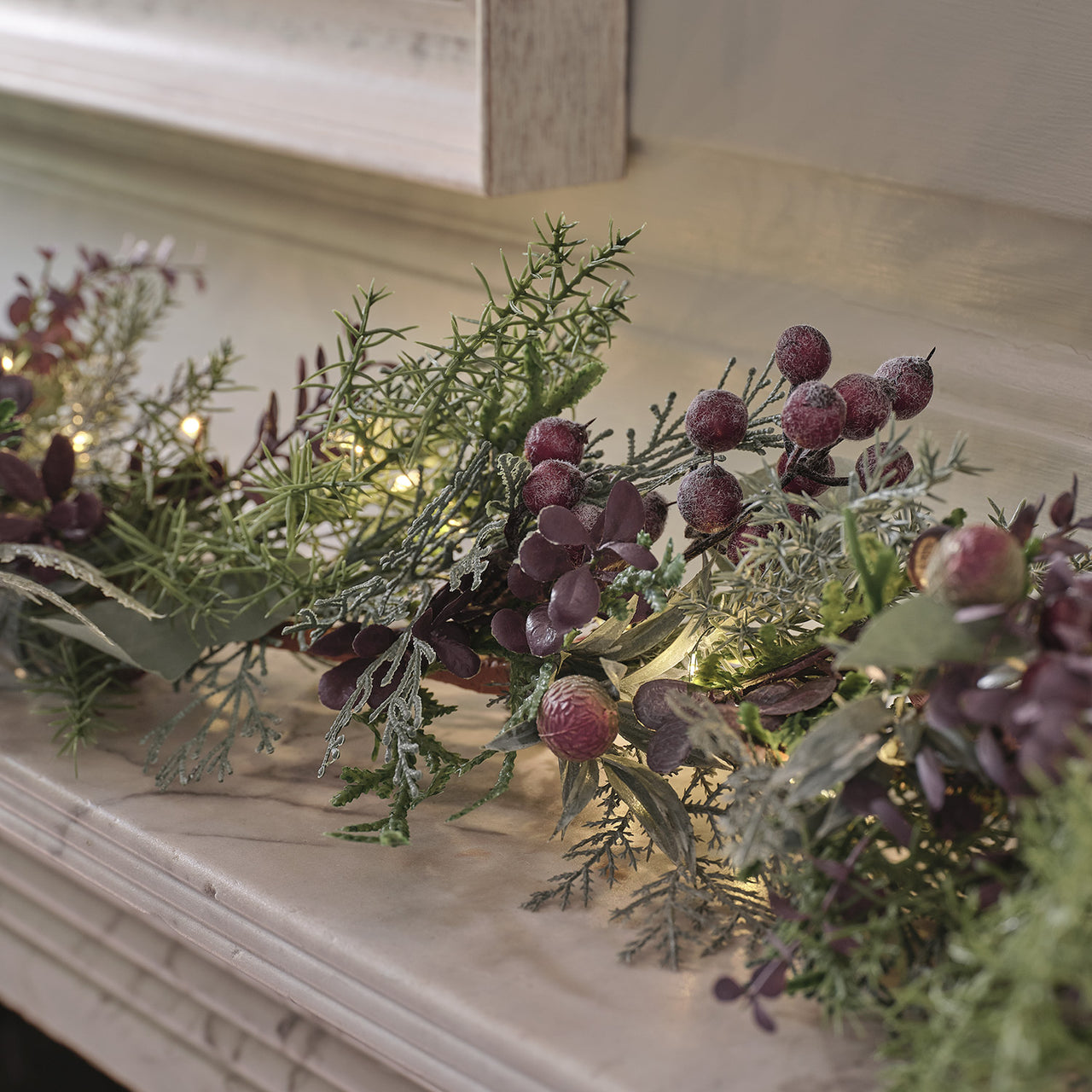 1.8m Pre Lit Purple Berry Heart Garland