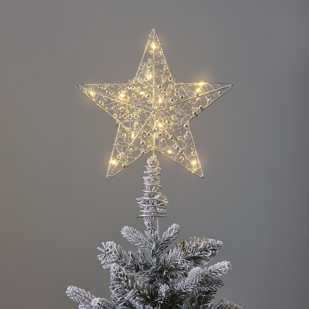 Beaded Silver Star Micro LED Christmas Tree Topper