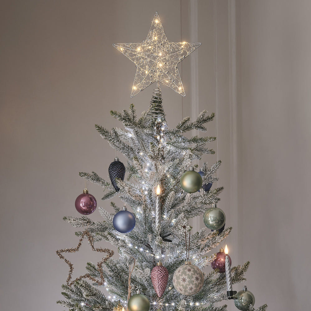 Beaded Silver Star Micro LED Christmas Tree Topper