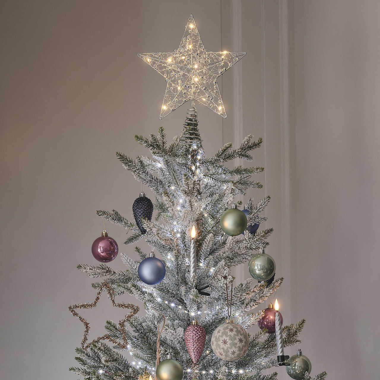 Beaded Silver Star Micro LED Christmas Tree Topper