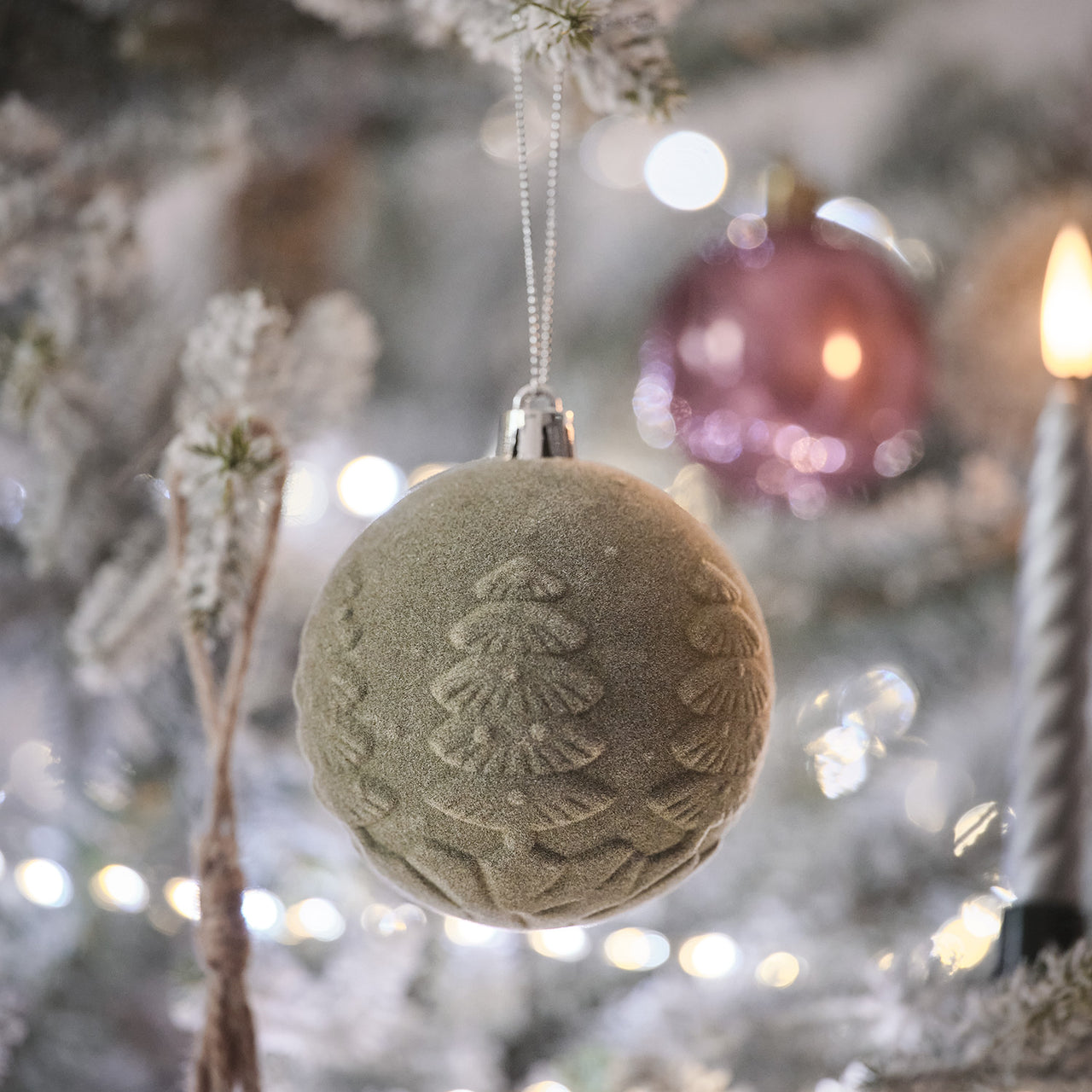 Set of 2 Green Velvet Christmas Baubles