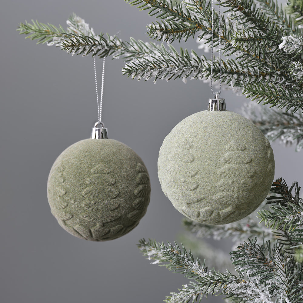 Set of 2 Green Velvet Christmas Baubles