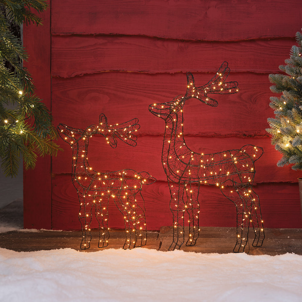 56cm Warm White Micro LED Wire Reindeer Decoration Duo