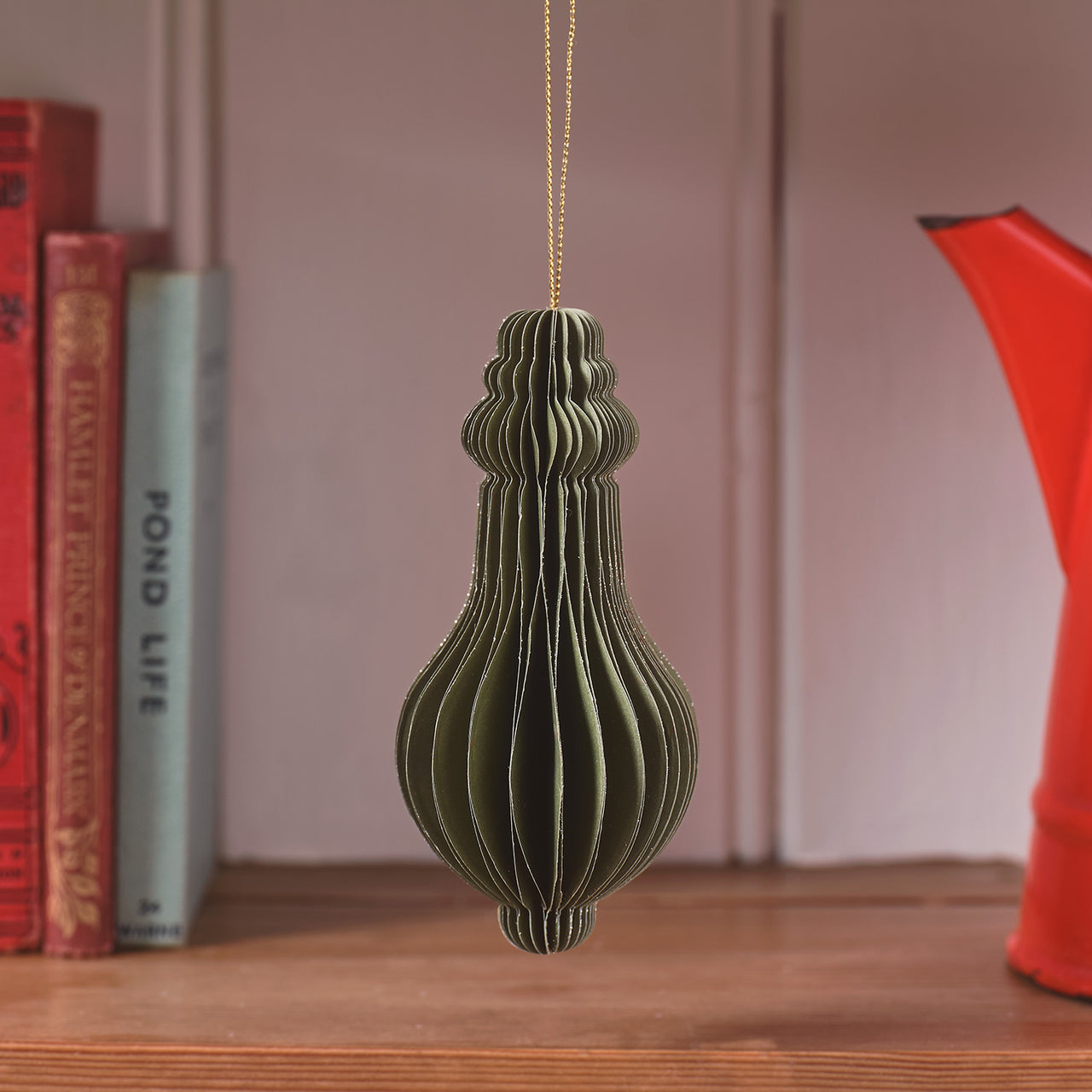 3 Pine Green Paper Christmas Baubles